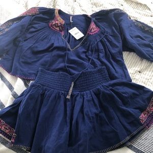 Free People embroidered two piece matching set